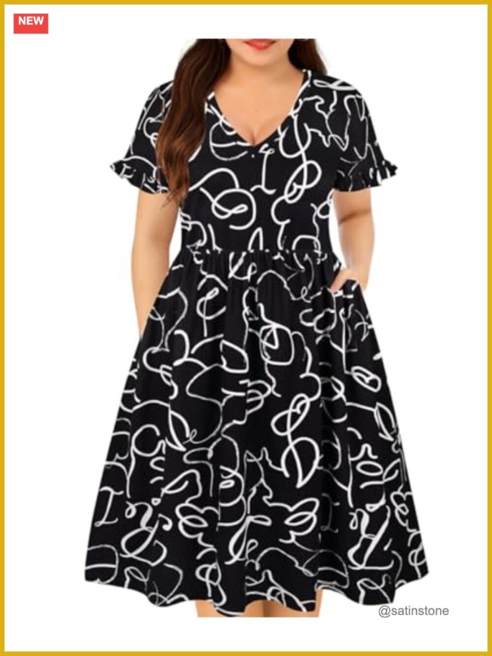 Plus Size V-Neck Short Sleeve Boho Dress with Pockets
